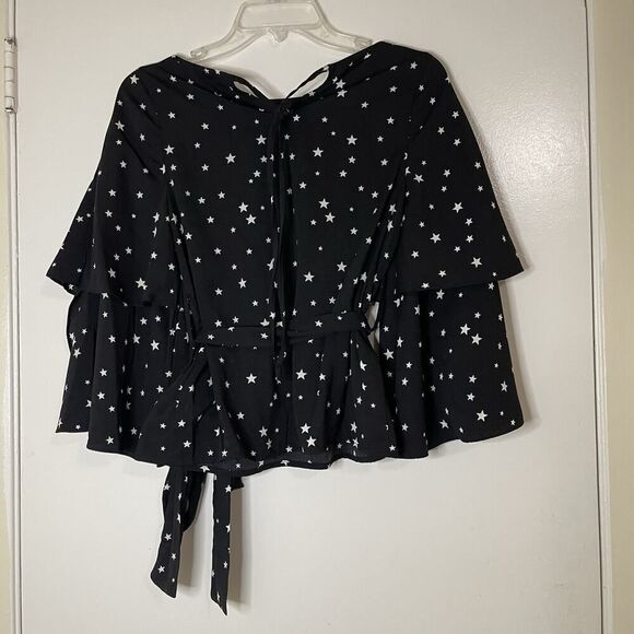J.O.A Tie Waist tiered Star Print black blouse top size XS - Picture 7 of 7